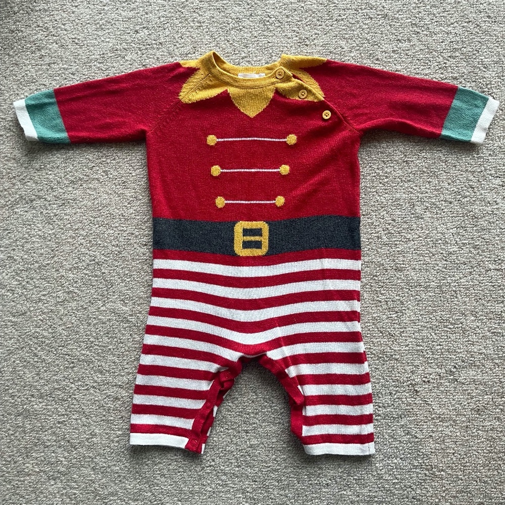 INTARSIA Angel Dear Knit Romper, Red Elf 3-6 months
